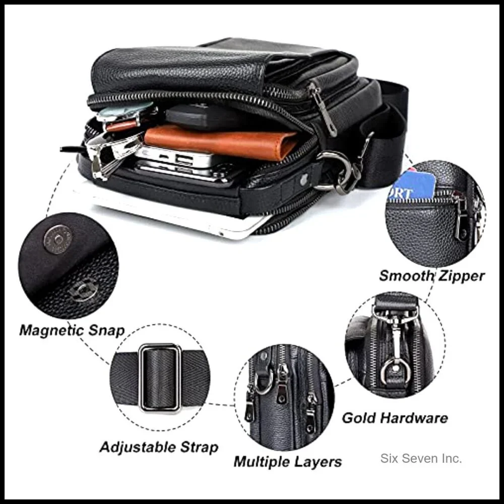 Genuine Leather Messenger Bag Crossbody Sling Shoulder Bag Travel Daypack